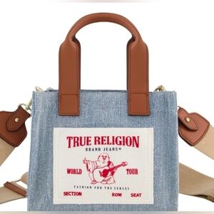 True Religion Denim Tote Bag with Brown Handles